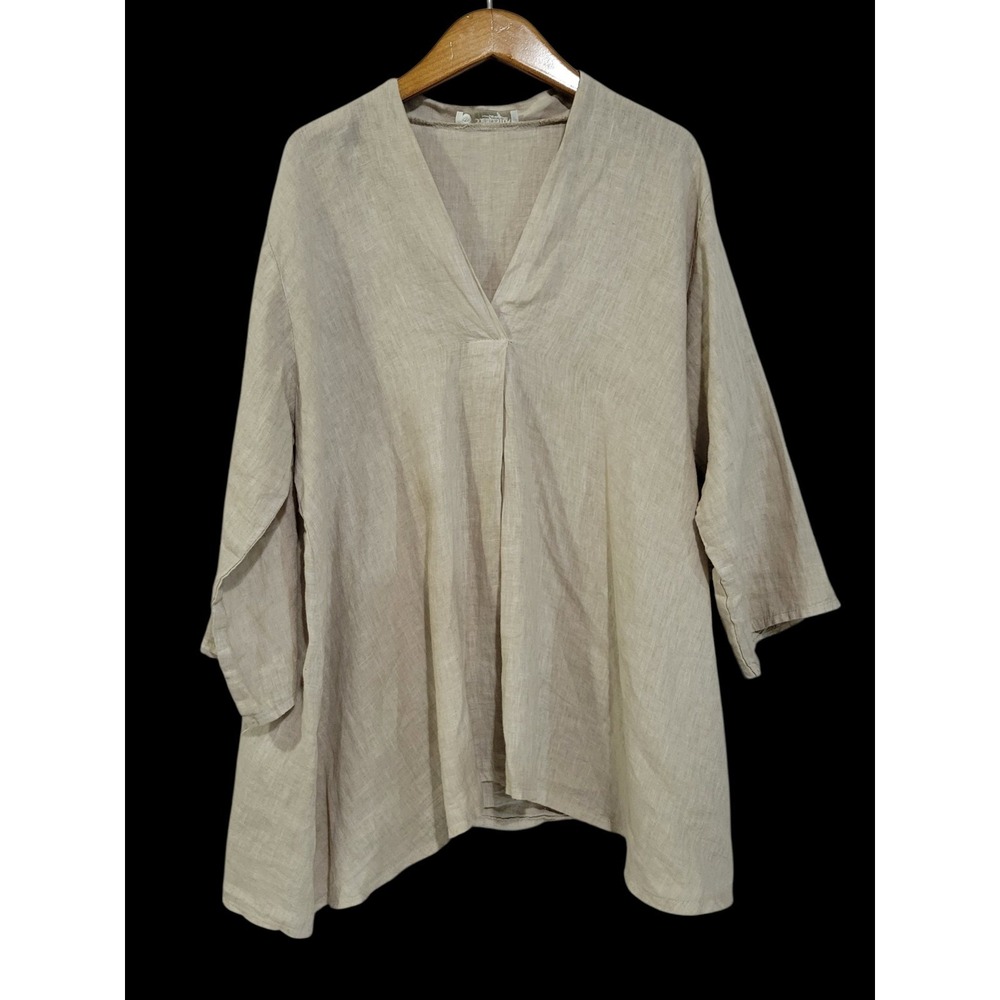 Cobblestone Living 100% Linen Tunic Top Womens L/XL Beige Oversized Lagenlook
